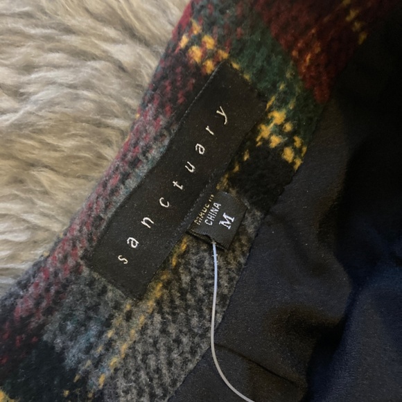 Sanctuary Plaid Wool Tartan Fringe Mini Skirt Thick Warm Lined Frayed - Picture 5 of 7